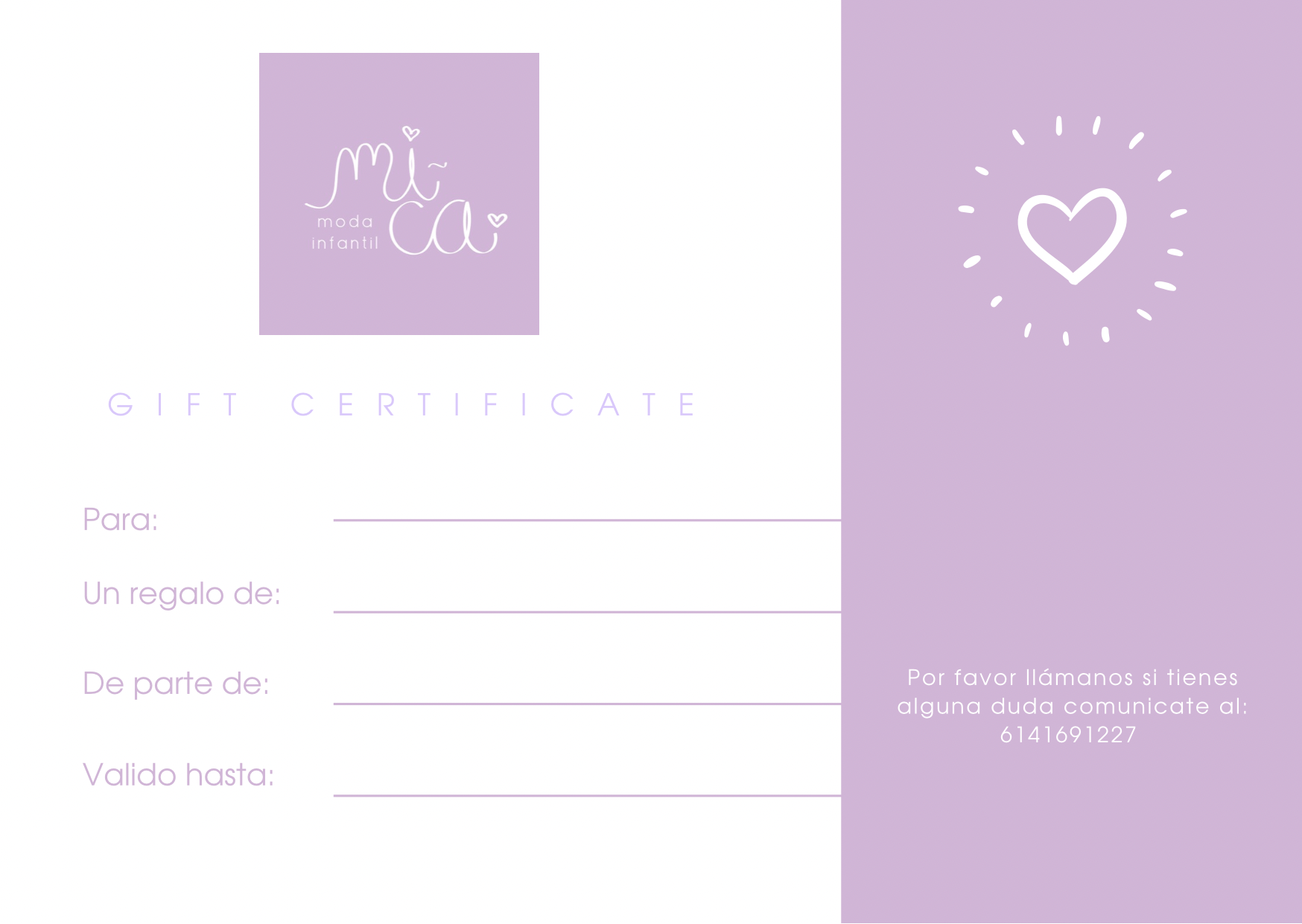 Mica Gift Card - Micamodainfantil
