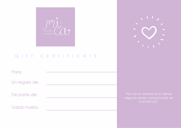 Mica Gift Card - Micamodainfantil